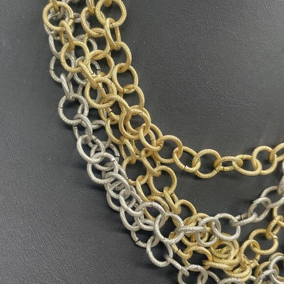 Jules Multi Strand Layered Collared Choker Necklace Silver and Gold Tone 18-21 - Picture 3 of 5